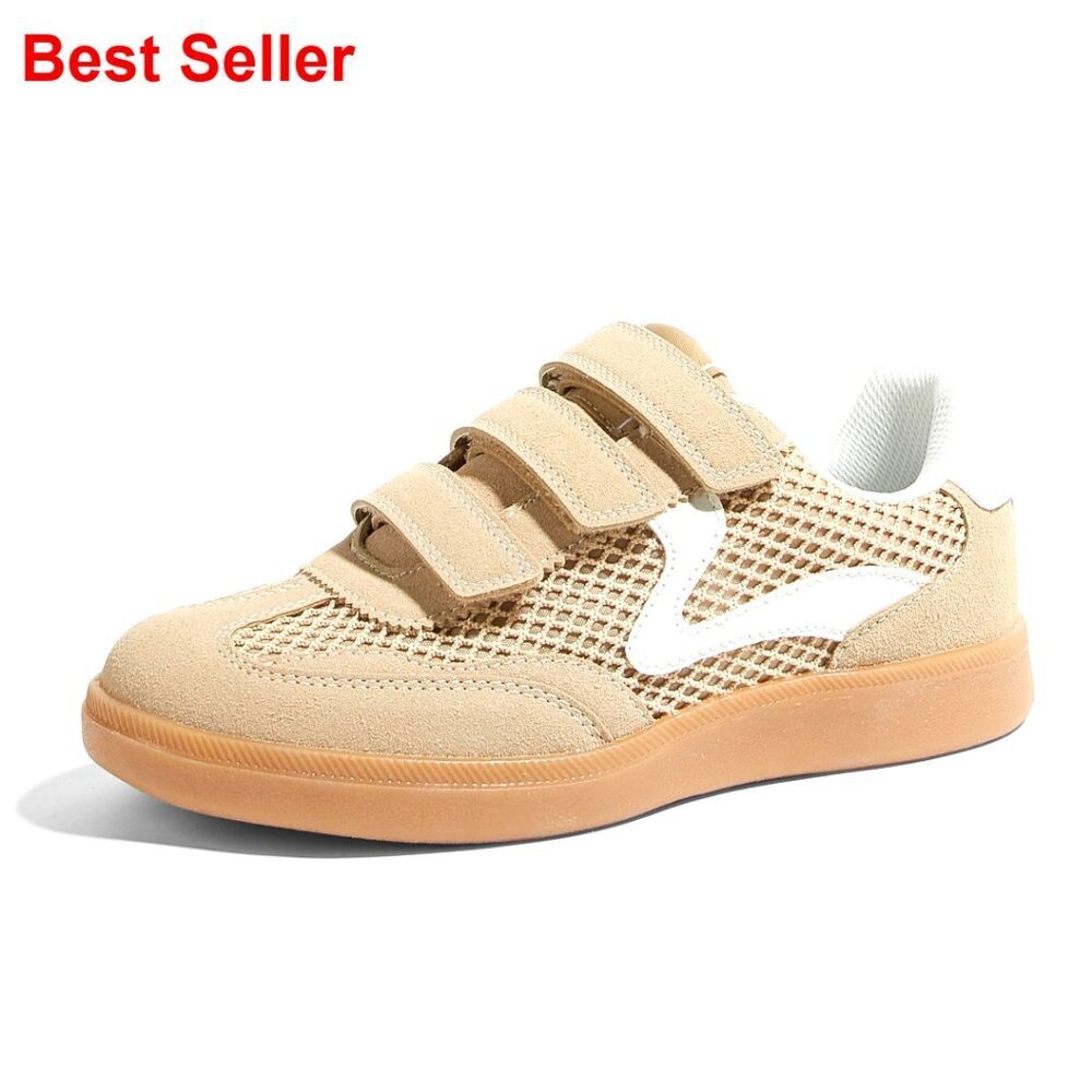 Retro Sneakers with Hook and Loop Straps, Gum Sole, Anti-Slip